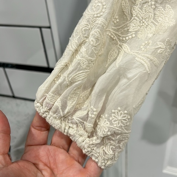 Johnny Was Embroidered Ruffle V Neck Long Sleeve Boho Peasant Blouse - XS - Picture 6 of 10